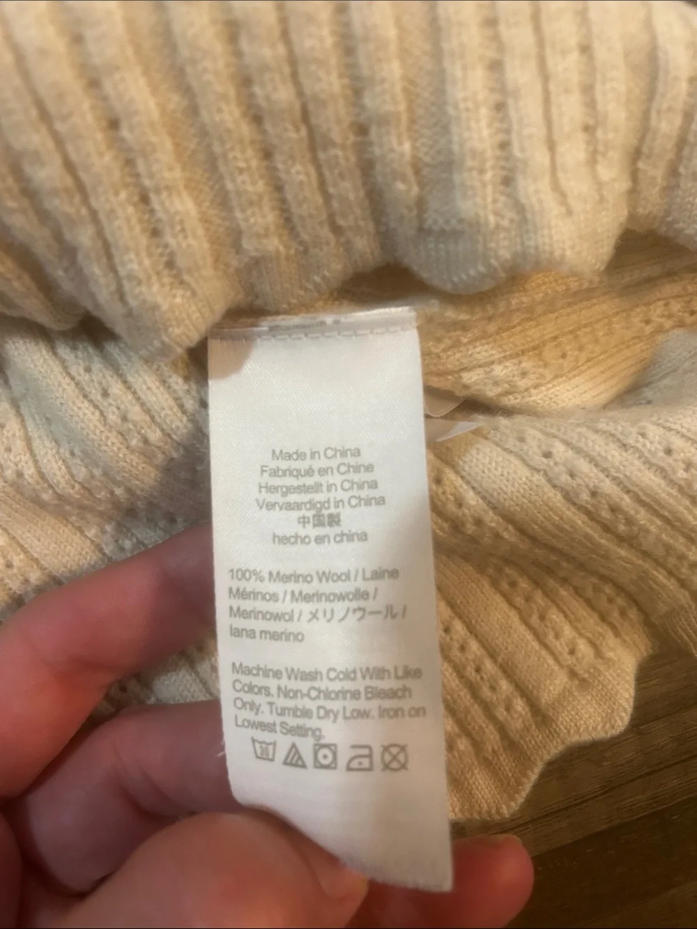 J. Crew Women’s Sweater Cream Ribbed Square-Neck 100% Merino Wool Size 2XL